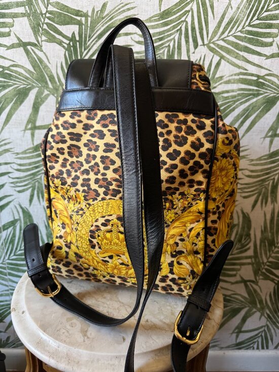 Vintage Gianni Versace Leopard & Baroque Crown Drawstring Backpack main image 7